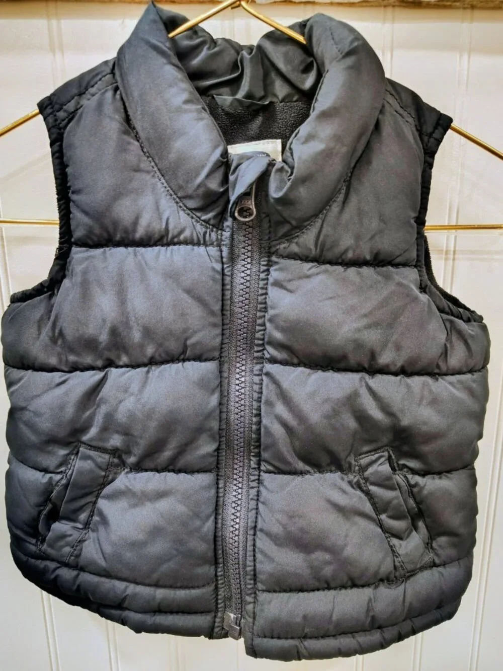 Old Navy Baby Toddler Navy Blue Puffer Vest, Fleece Lined, 12-18 Mo EUC